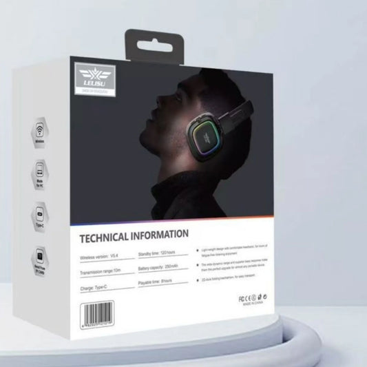 Lelisu LS-258 Wireless Stereo Headphones | Bluetooth 5.4 Over-Ear Headset with Type-C Charging & LED Lights