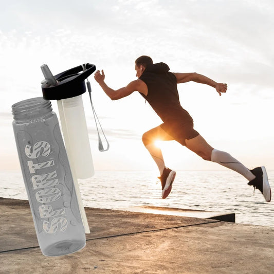 Black Stylish Water Sport Bottle 1000ml with Straw | Leakproof BPA-Free Hydration Bottle for School, Gym & Travel