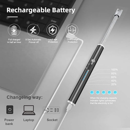 USB Rechargeable Flameless Arc Lighter | Flexible & Windproof Electric Wand Lighter