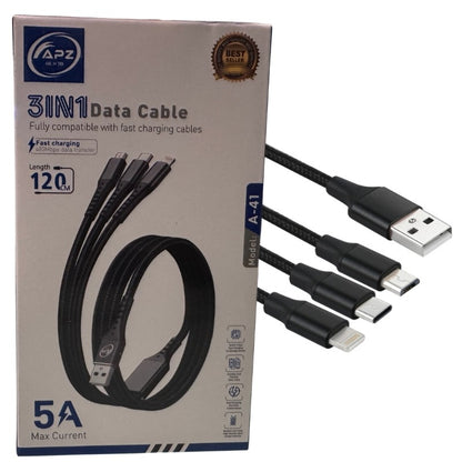 3-in-1 Fast Charging Cable 100W 480Mbps 120cm Type-C Micro Lightning Durable Design