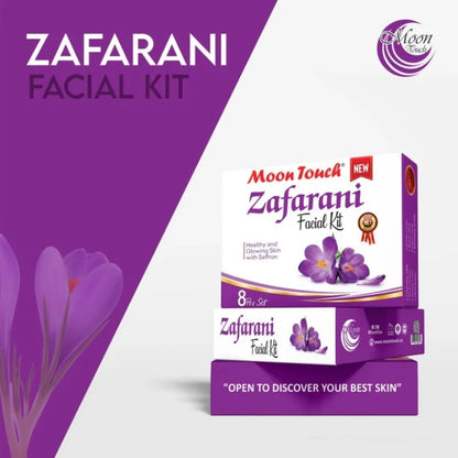Moon Touch New Zafrani Facial Kit | Saffron Brightening Herbal Facial Set for Glowing Skin (8 Pcs)
