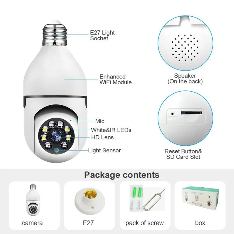 Speed-X Bulb Camera 1080P WiFi 360° Panoramic Security Camera  | Night Vision & Two-Way Audio
