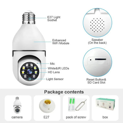 Speed-X Bulb Camera 1080P WiFi 360° Panoramic Security Camera  | Night Vision & Two-Way Audio
