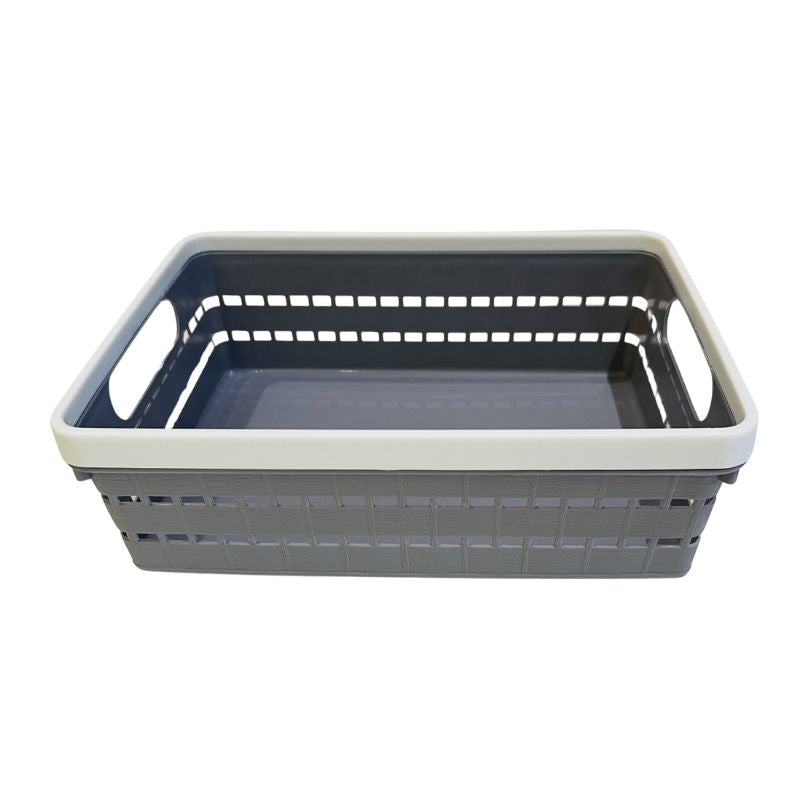 Multi-Purpose Woven Plastic Storage Basket with Handles Organizer Bin for Office, Pantry, and Home