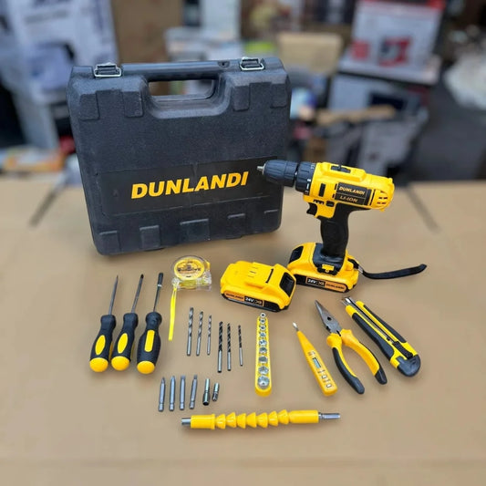 Dunlandi 24V Cordless Drill Machine Set | 2 Batteries & Complete DIY Tool Kit