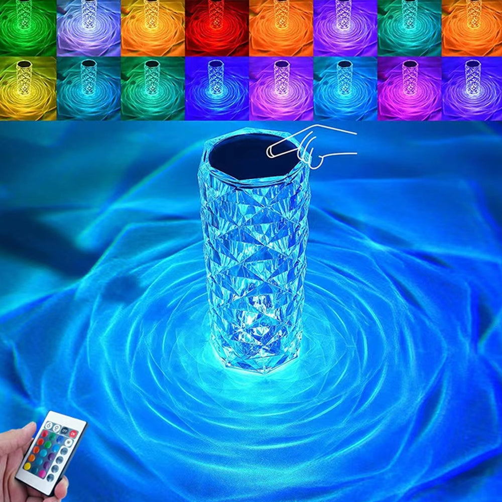 Diamond Crystal Lamp Glass Night Light Touch Control Table Lamps 16 Color RGB Rechargeable
