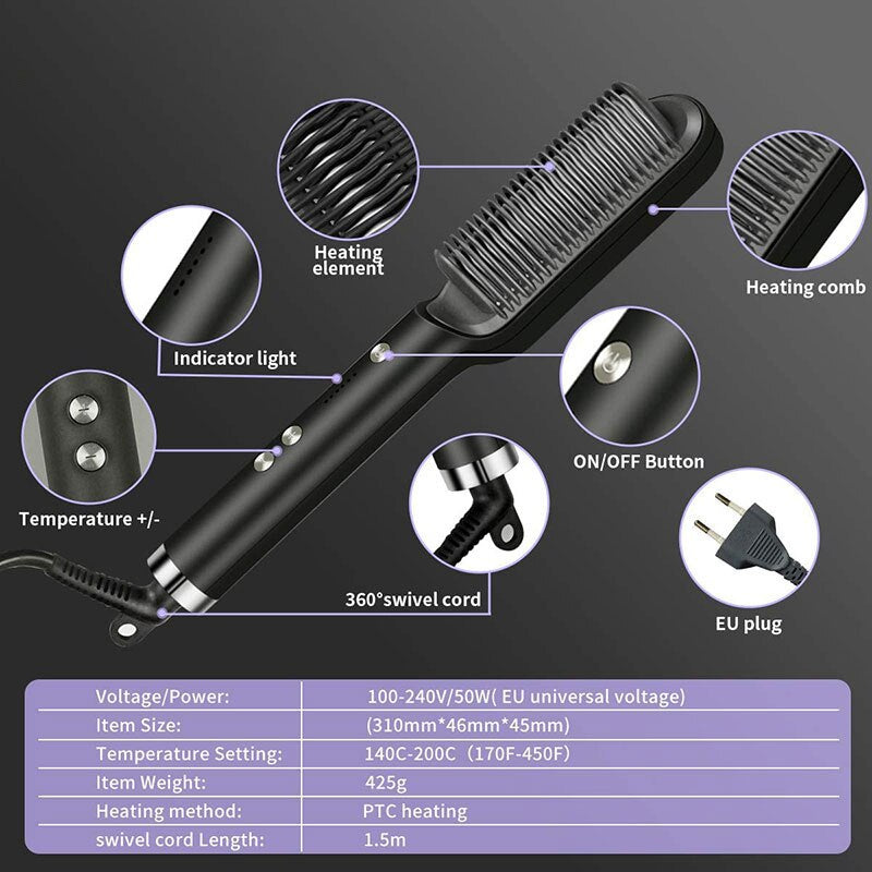 2 In 1 Hair Straightener Comb With 5 Temp 20s Fast Heating & Anti-Scald -  [FREE DELIVERY]