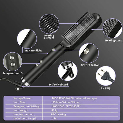2 In 1 Hair Straightener Comb With 5 Temp 20s Fast Heating & Anti-Scald -  [FREE DELIVERY]