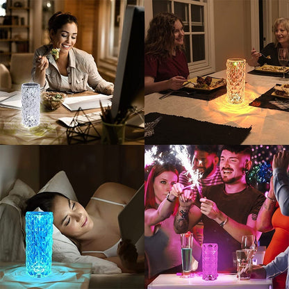 Diamond Crystal Lamp Glass Night Light Touch Control Table Lamps 16 Color RGB Rechargeable