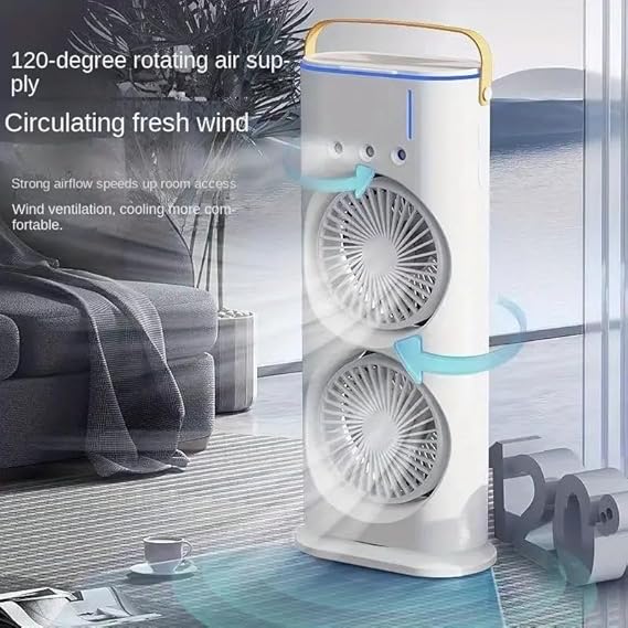 Mini Double Head Mist Fan with LED Light & Humidifier | Portable USB Air Cooler for Home Office Travel