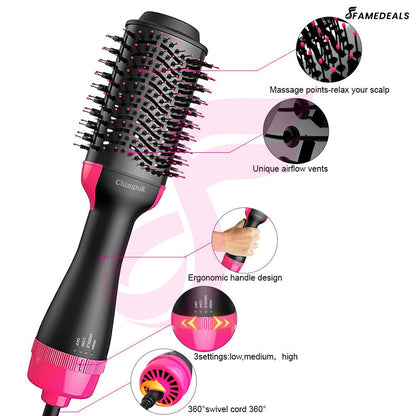 Famedeals™ - 2 in 1 Hot Air Brush One-Step Hair Dryer And Volumizer Styler Electric Ion Blow Dryer Brush Professional Curler Comb Roller