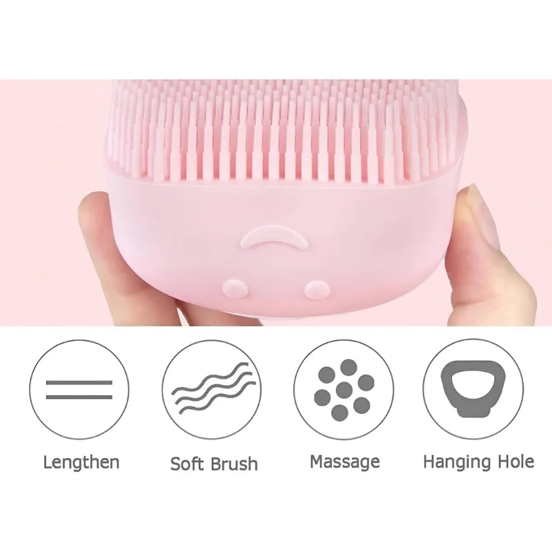 Soft Silicone Bath Brush with Hooks | Baby & Adult Body Scrubber | Random Color | With Box