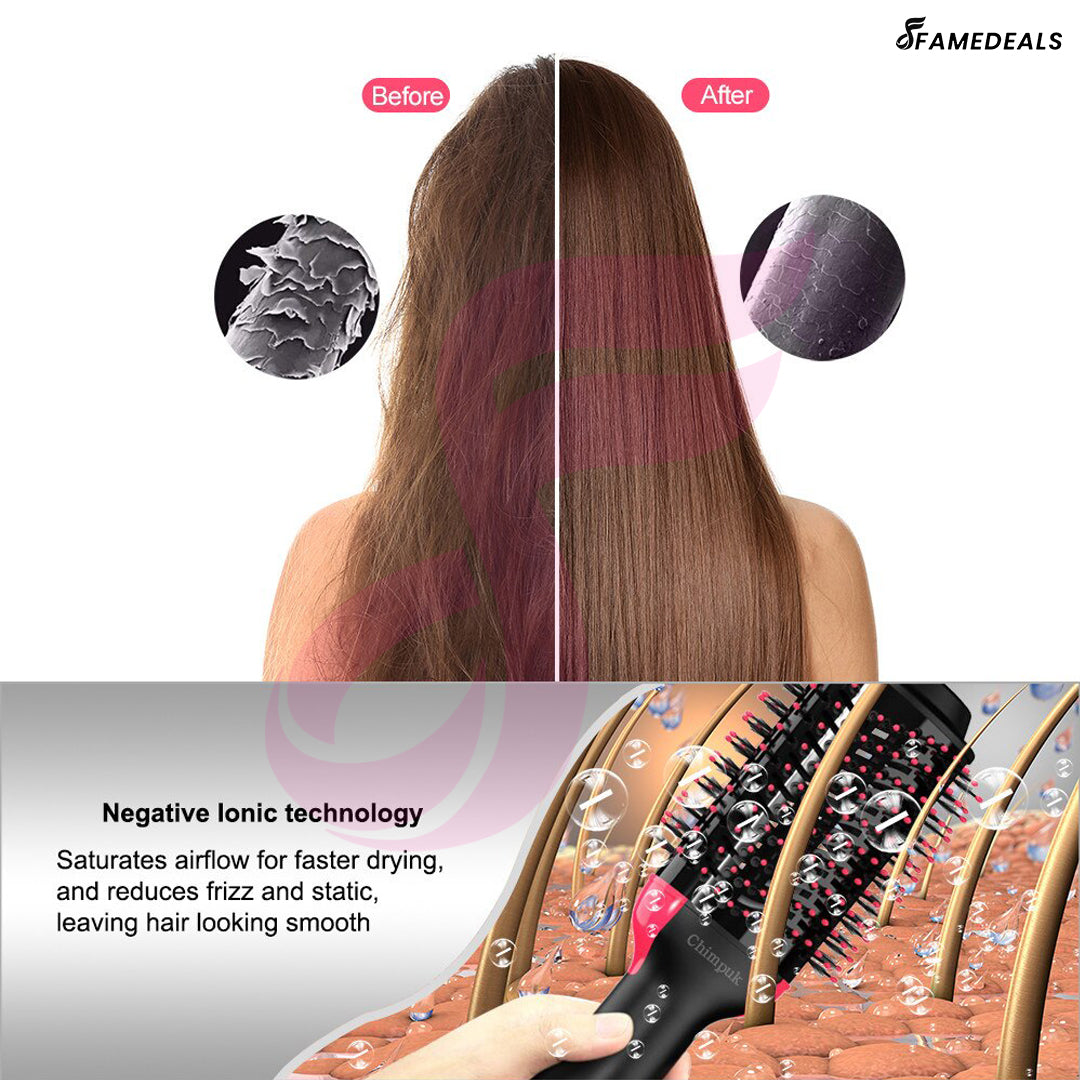 Famedeals™ - 2 in 1 Hot Air Brush One-Step Hair Dryer And Volumizer Styler Electric Ion Blow Dryer Brush Professional Curler Comb Roller