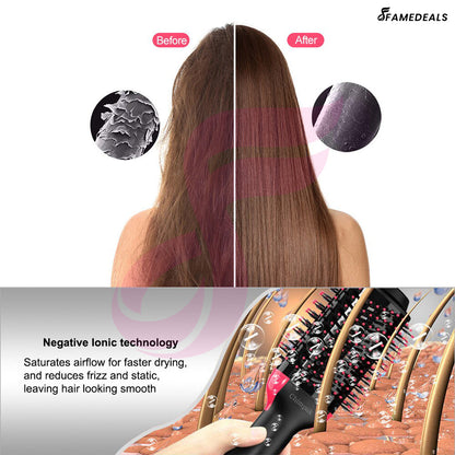 Famedeals™ - 2 in 1 Hot Air Brush One-Step Hair Dryer And Volumizer Styler Electric Ion Blow Dryer Brush Professional Curler Comb Roller