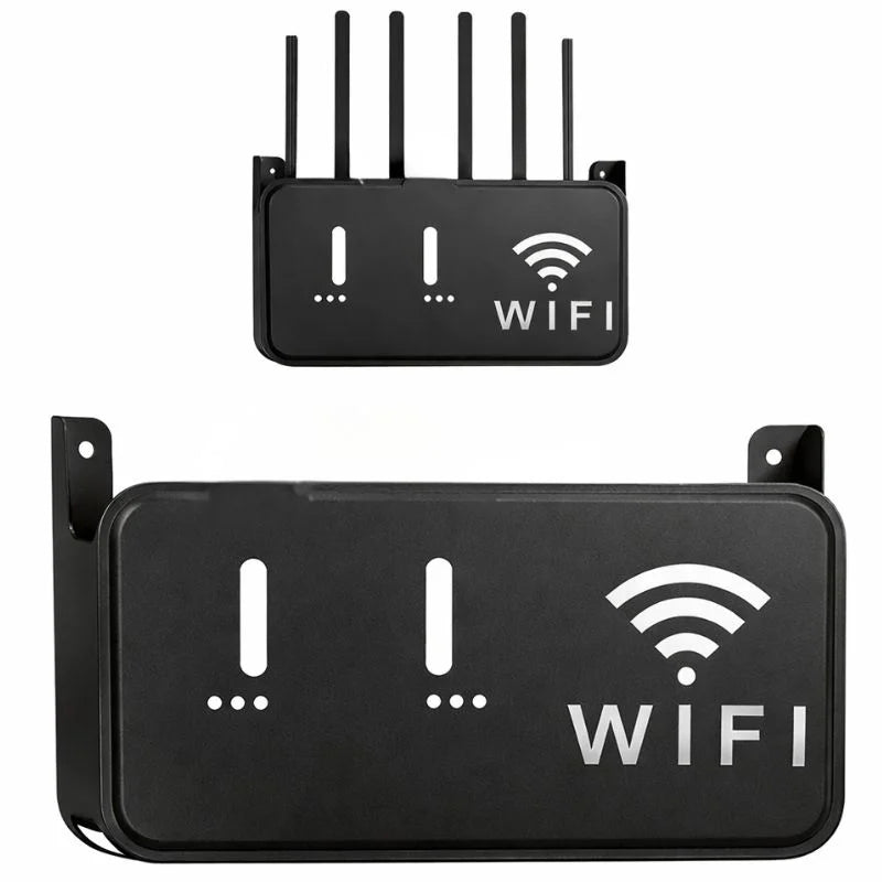 Black WiFi Router Storage Box & Wall Mount Shelf  Universal Cable Organizer | Space-Saving Holder for Modem, Set-Top Box & Smart Devices | Home & Office Use
