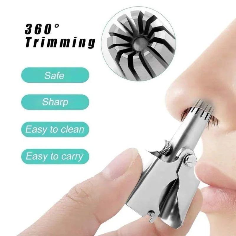 Manual Stainless Steel Nose & Ear Hair Trimmer – Painless, Battery-Free Precision Grooming Tool with Cleaning Brush
