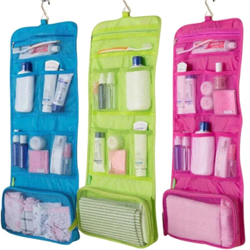 Travel Roll-Up Hanging Cosmetic & Toiletry Organizer Bag  | Multi-Compartment Storage | Hook for Hanging | Random Colors