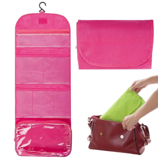 Travel Roll-Up Hanging Cosmetic & Toiletry Organizer Bag  | Multi-Compartment Storage | Hook for Hanging | Random Colors