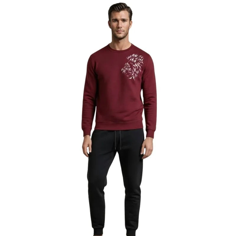 LION Printed Maroon  Tracksuit Sweatshirt & Trouser  | Warm & Comfortable Winter Wear | Medium