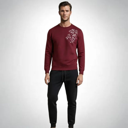 LION Printed Maroon  Tracksuit Sweatshirt & Trouser  | Warm & Comfortable Winter Wear | Medium