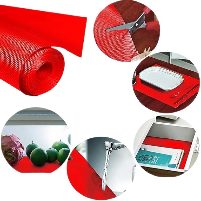 Anti-Slip Fridge & Shelf Mat | Waterproof Washable Liner for Kitchen Drawers Cabinets | Red