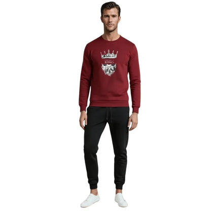 KING Printed Maroon Tracksuit Sweatshirt & Trouser | Warm & Comfortable Winter Wear | XL