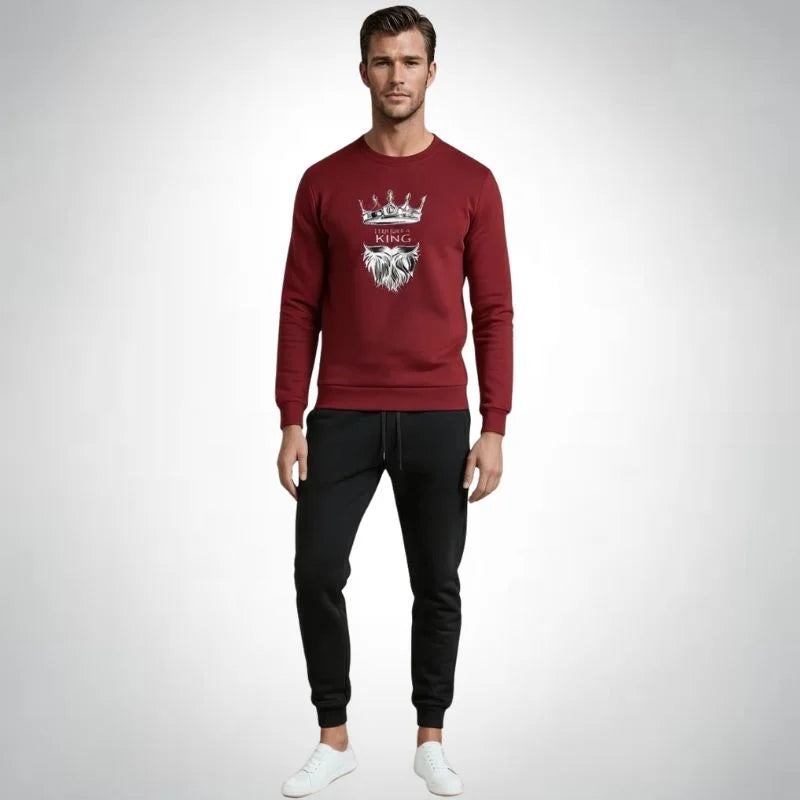 KING Printed Maroon Tracksuit Sweatshirt & Trouser | Warm & Comfortable Winter Wear | Large