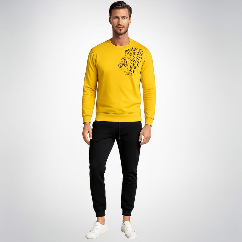 LION Printed Yellow Tracksuit Sweatshirt & Trouser  | Warm & Comfortable Winter Wear | Large