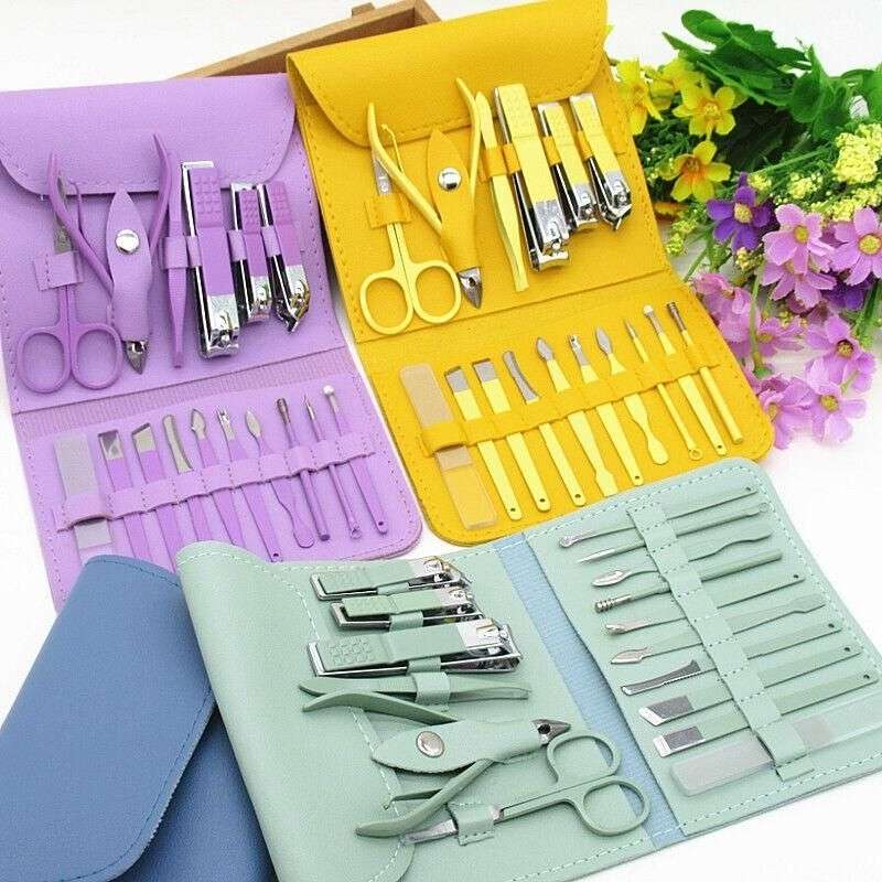 16 Pcs Stainless Steel Manicure & Pedicure Set | Travel Grooming Kit with Leather Case
