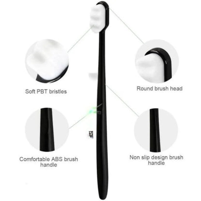 Nano Toothbrush with Travel Case | Ultra Soft Micro-Nano Bristles | For Sensitive Gums, Adults & Kids | Black