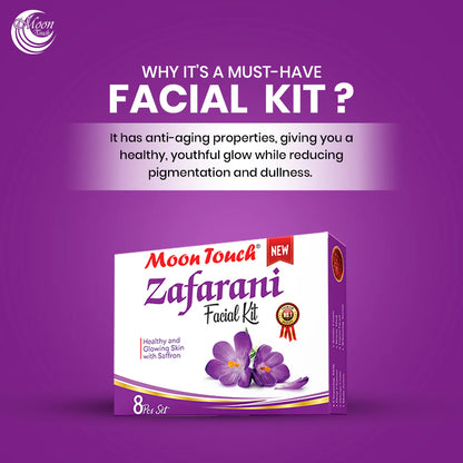 Moon Touch New Zafrani Facial Kit | Saffron Brightening Herbal Facial Set for Glowing Skin (8 Pcs)